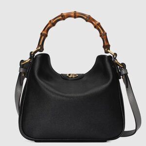 GUCCI Diana Small Shoulder Bag - Black Leather - Bamboo Handle Detachable Strap